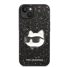 Заредете изображение във визуализатора на галерията – Karl Lagerfeld KLHCP14SG2CPK iPhone 14 6.1" black/black hardcase Glitter Choupette Patch
