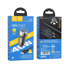 Заредете изображение във визуализатора на галерията – HOCO car charger 2x Type C + cable Type C to Type C PD 40W Z48 metal gray
