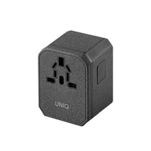 Заредете изображение във визуализатора на галерията – Uniq Load. network. Voyage World Adapter 33W + 2xUSB + PD 18W + QC 3.0 grey/charcoal gray (LITHOS Collective)
