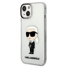 Заредете изображение във визуализатора на галерията – Original Pouch KARL LAGERFELD  Ikonik Karl Lagerfeld KLHCP14SHNIKTCT for Iphone 14 transparent
