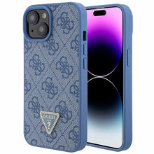 Заредете изображение във визуализатора на галерията – Original Case GUESS hardcase Leather 4G Triangle Strass GUHCP15SP4TDPB for Iphone 15 Blue
