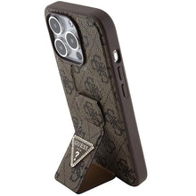 Заредете изображение във визуализатора на галерията – Guess Grip Stand 4G Triangle Strass case for iPhone 15 Pro - brown
