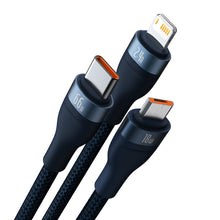 Заредете изображение във визуализатора на галерията – Baseus Flash Series Ⅱ 3in1 cable with fast charging USB-A to USB-C / Micro-USB / Lightning 66W 480Mb/s 1.2m blue
