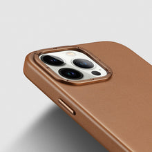 Заредете изображение във визуализатора на галерията – Dux Ducis Grit Leather Case for iPhone 14 Pro Max Elegant Faux Leather Cover (MagSafe Compatible) Brown
