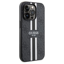 Заредете изображение във визуализатора на галерията – Guess 4G Printed Stripes MagSafe case for iPhone 15 Pro Max - black
