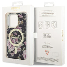 Заредете изображение във визуализатора на галерията – Original Case GUESS hardcase Flower MagSafe GUHMP14LHCFWSK for Iphone 14 Pro black

