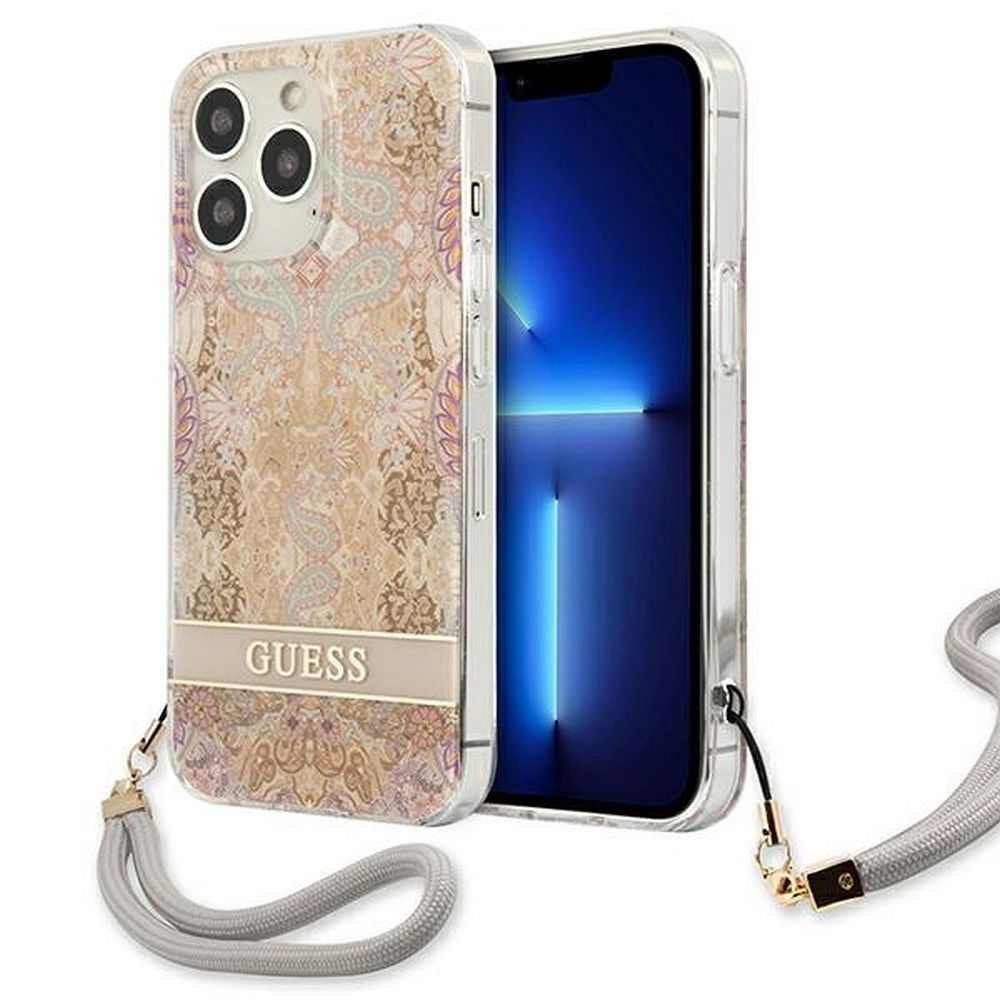 Оригинален гръб Guess за iphone 13 pro (flower cord / gold) - TopMag