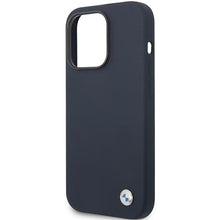 Заредете изображение във визуализатора на галерията – Case BMW BMHCP14XSTRONG iPhone 14 Pro Max 6.7" navy blue/navy Silicone Metal Logo
