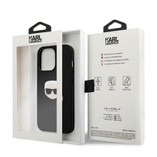 Заредете изображение във визуализатора на галерията – Karl Lagerfeld KLHCP13LPKMK iPhone 13 Pro / 13 6,1" czarny/black hardcase Leather Ikonik Karl`s Head Metal

