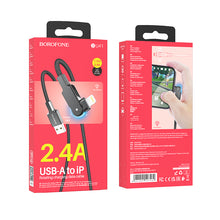 Заредете изображение във визуализатора на галерията – Borofone Cable BU41 Kelly - USB to Lightning - 2,4A 1,2 metres black
