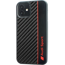 Заредете изображение във визуализатора на галерията – Original Case AUDI hardcase Carbon Fiber Stripe AUS-TPUPCIP11-R8/D1-BK for Iphone 11/ Xr black

