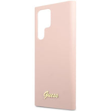 Заредете изображение във визуализатора на галерията – Guess GUHCS23LLSLMGPP S23 Ultra S918 pink/pink hardcase Silicone Script Metal Logo
