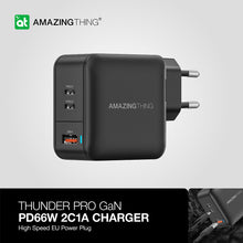 Заредете изображение във визуализатора на галерията – Amazing Thing Wall charger Thunder Pro GaN EUTH66W - USB + 2xType C - PD 66W black
