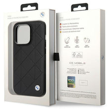 Заредете изображение във визуализатора на галерията – Case BMW BMHCP14L22RQDK iPhone 14 Pro 6.1" black/black Leather Quilted
