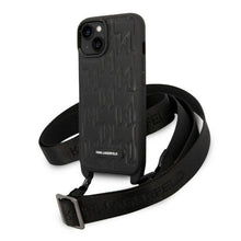 Заредете изображение във визуализатора на галерията – Karl Lagerfeld KLHCP14SSTMMK iPhone 14 6.1" hardcase black/black Monogram Plaque Logo Strap
