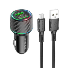 Заредете изображение във визуализатора на галерията – Borofone Car charger BZ21A Brilliant - 2xUSB - QC 3.0 36W with USB to Micro USB cable black
