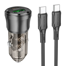 Заредете изображение във визуализатора на галерията – Borofone Car charger BZ25 Journey - USB + Type C - PD 38W 3A with Type C to Type C cable black
