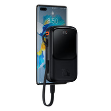 Заредете изображение във визуализатора на галерията – Baseus Qpow Digital Display powerbank with fast charging 10000mAh 22.5W QC/PD/SCP/FCP with built-in USB-C cable black
