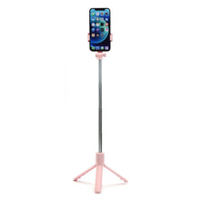 Заредете изображение във визуализатора на галерията – Combo selfie stick with tripod and remote control bluetooth pink R1
