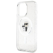 Заредете изображение във визуализатора на галерията – Original Pouch KARL LAGERFELD hardcase Karl&amp;Choupette Glitter MagSafe KLHMP13LHGKCNOT for Iphone 13 Pro transparent
