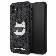 Заредете изображение във визуализатора на галерията – Original Pouch KARL LAGERFELD Glitter Choupette Patch KLHCN61G2CPK for Iphone 11/ Xr Black
