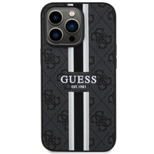 Заредете изображение във визуализатора на галерията – Guess GUHMP13XP4RPSK iPhone 13 Pro Max 6.7" black/black hardcase 4G Printed Stripes MagSafe
