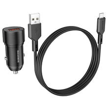 Заредете изображение във визуализатора на галерията – Borofone Car charger BZ19A Wisdom - USB - QC 3.0 18W with USB to Micro USB cable black
