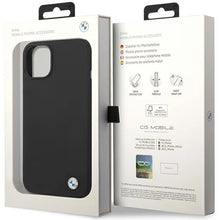 Заредете изображение във визуализатора на галерията – BMW Silicone Metal Logo case for iPhone 15 / 14 / 13 - black
