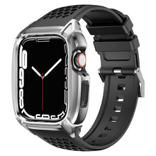 Заредете изображение във визуализатора на галерията – Kingxbar CYF148 2in1 Rugged Case for Apple Watch SE, 6, 5, 4 (44 mm) Stainless Steel with Strap Silver
