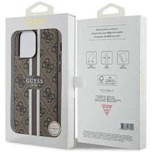 Заредете изображение във визуализатора на галерията – Guess 4G Printed Stripes MagSafe case for iPhone 15 Pro Max - brown

