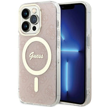 Заредете изображение във визуализатора на галерията – Original Case GUESS hardcase IML 4G MagSafe GUHMP15LH4STP for Iphone 15 Pro pink
