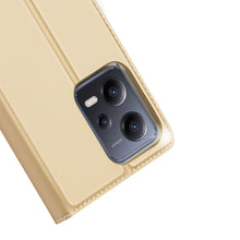 Заредете изображение във визуализатора на галерията – Dux Ducis Skin Pro Case For Xiaomi Redmi Note 12 Pro / Poco X5 Pro 5G Cover Flip Card Wallet Stand Gold
