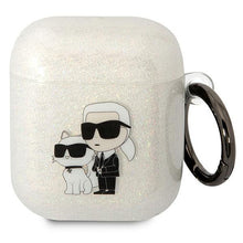 Заредете изображение във визуализатора на галерията – Karl Lagerfeld KLA2HNKCTGT Airpods 1/2 cover transparent Gliter Karl&amp;Choupette
