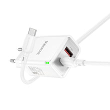Заредете изображение във визуализатора на галерията – Borofone Wall charger BN16 Tough - USB + Type C - PD 45W 3A with Type C to Type C cable white
