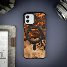 Заредете изображение във визуализатора на галерията – Wood and Resin Case for iPhone 12/12 Pro MagSafe Bewood Unique Orange - Orange Black
