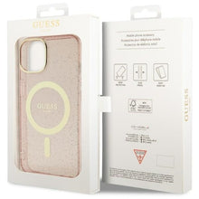 Заредете изображение във визуализатора на галерията – Original Case GUESS hardcase Glitter Gold MagSafe GUHMP14MHCMCGP for Iphone 14 Plus pink
