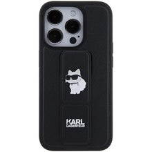 Заредете изображение във визуализатора на галерията – Karl Lagerfeld Gripstand Saffiano Choupette Pins case for iPhone 15 Pro - black
