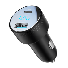 Заредете изображение във визуализатора на галерията – Car charger with voltmeter 53W (USB C, USB) Joyroom JR-CCD01 black
