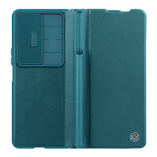 Заредете изображение във визуализатора на галерията – Nillkin Qin Leather Pro Case for Samsung Galaxy Z Fold 4 cover with camera cover and pen holder green
