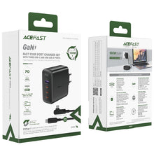 Заредете изображение във визуализатора на галерията – Acefast fast charger GaN 3xUSB-C/1xUSB-A 100W black + angled cable USB-C - USB-C 100W 2m black
