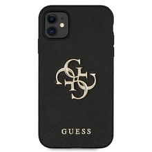 Заредете изображение във визуализатора на галерията – Guess GUHCN61SA4GGBK iPhone 11 6,1" / Xr czarny/black hardcase Saffiano 4G Metal Logo
