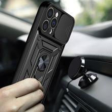Заредете изображение във визуализатора на галерията – Hybrid Armor Camshield Case for Vivo X80 Lite / Vivo V25 Armor Case with Camera Cover Black
