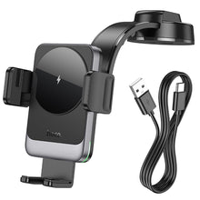 Заредете изображение във визуализатора на галерията – HOCO car holder with wireless charging for center console HW14 Speed black metal gray
