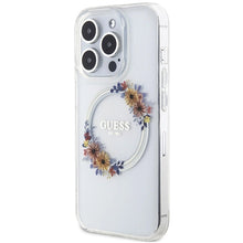 Заредете изображение във визуализатора на галерията – Guess IML Flowers Wreatch MagSafe case for iPhone 15 Pro - transparent
