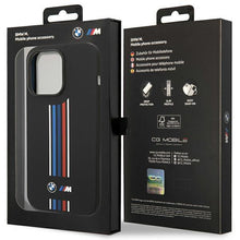 Заредете изображение във визуализатора на галерията – Case BMW BMHCP14X22SWTK iPhone 14 Pro Max 6.7" black/black Silicone Vertical Tricolor Lines
