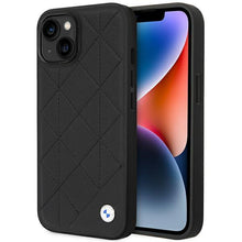 Заредете изображение във визуализатора на галерията – Case BMW BMHCP14S22RQDK iPhone 14 6.1" black/black Leather Quilted
