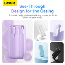 Заредете изображение във визуализатора на галерията – Baseus Comet Series powerbank with display 20000mAh 22.5W - purple + USB-A - USB-C 0.3m cable - white
