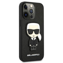 Заредете изображение във визуализатора на галерията – Karl Lagerfeld KLHCP13XOKPK iPhone 13 Pro Max 6,7" czarny/black hardcase Saffiano Ikonik Karl`s Patch
