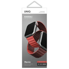 Заредете изображение във визуализатора на галерията – Uniq band Revix Apple Watch Series 1/2/3/4/5/6/7/8/SE/SE2 38/40/41mm. Reversible Magnetic maroon-coral/maroon-coral
