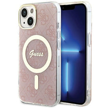Заредете изображение във визуализатора на галерията – Original Case GUESS hardcase IML 4G MagSafe GUHMP15SH4STP for Iphone 13/14/15 pink
